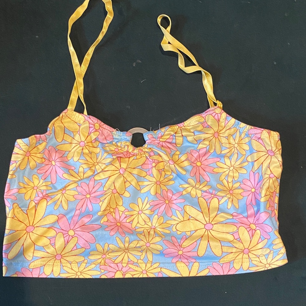 SHEIN Floral Crop Top with Yellow and Pink Accents